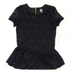 Bobeau Peplum Black Lace Top - Petite Medium